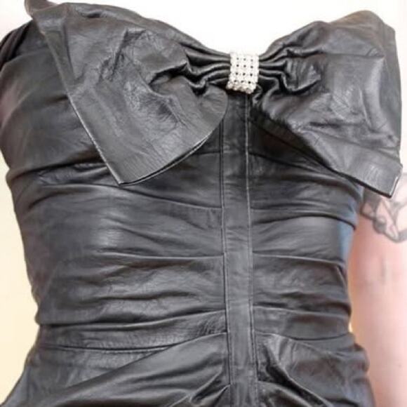 Vintage Climax David Howard Black Leather Big Bow Front Ruched Dress medium - Picture 8 of 8